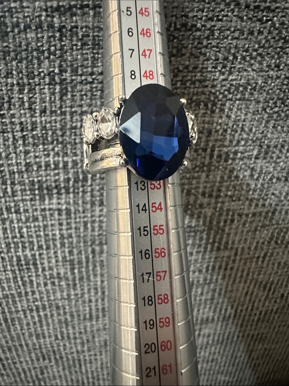 paparazzi Silver Ring with Deep Navy Oval Stone and Clear Accents